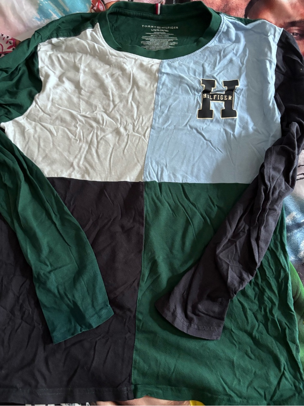Tommy Hilfiger Colorblock Tee — Green, Light Blue, White